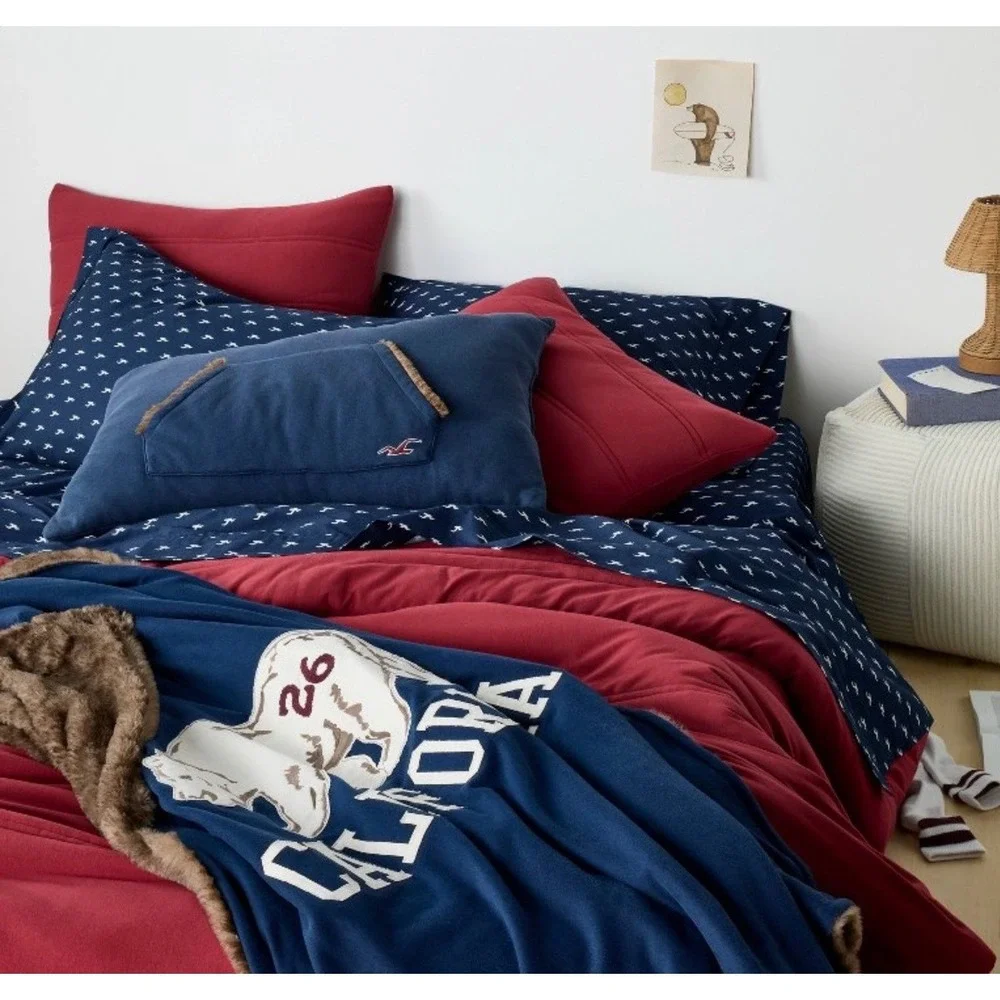 Hollister x Target Navy Blue Hoodie Pillow Kangaroo Pocket Faux Fur Trim Logo